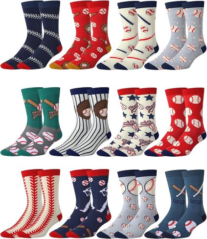 Patelai 12 Pairs Funny Baseball Theme Crew Socks for Men Youth, Bulk Novelty Baseball Stuff Accessories Dress Socks for Adult Coach Player Team Party Favors Senior Night Gifts in Saudi Arabia