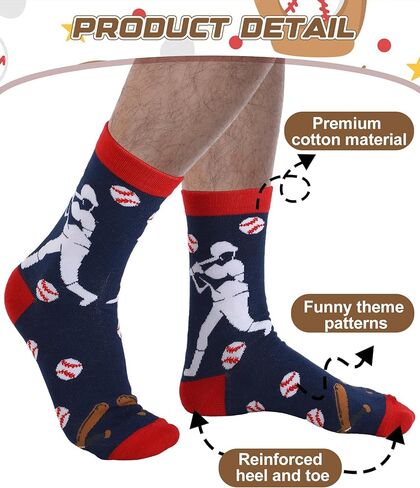 Patelai 12 Pairs Funny Baseball Theme Crew Socks for Men Youth, Bulk Novelty Baseball Stuff Accessories Dress Socks for Adult Coach Player Team Party Favors Senior Night Gifts in Saudi Arabia
