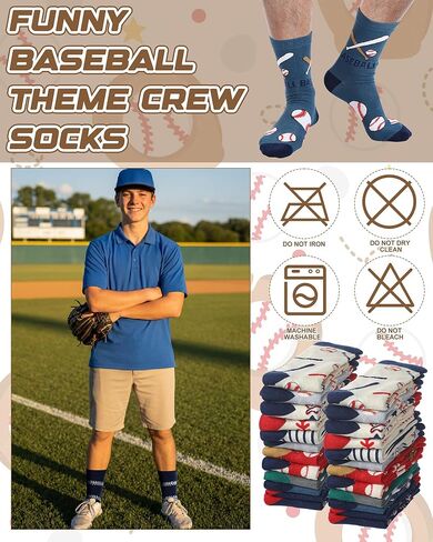 Patelai 12 Pairs Funny Baseball Theme Crew Socks for Men Youth, Bulk Novelty Baseball Stuff Accessories Dress Socks for Adult Coach Player Team Party Favors Senior Night Gifts in Saudi Arabia