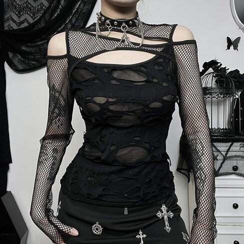ملابس علوية طويلة ذات أكمام شبكية شفافة بدون أكتاف للنساء عند الخروج in Kuwait