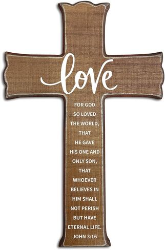 Cross Wall Decor - Wood Color Scripture Wooden Cross For Wall - Rustic Wooden Hanging Signs Christian Easter Decor for Home Office Church Baptism - Christian Gifts for Men Women (Love)- A03 in Saudi Arabia