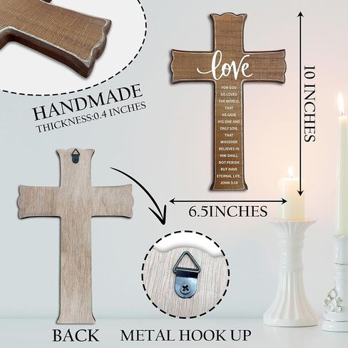 Cross Wall Decor - Wood Color Scripture Wooden Cross For Wall - Rustic Wooden Hanging Signs Christian Easter Decor for Home Office Church Baptism - Christian Gifts for Men Women (Love)- A03 in Saudi Arabia