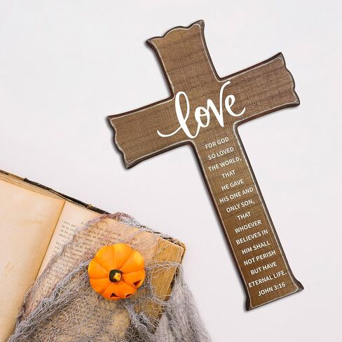 Cross Wall Decor - Wood Color Scripture Wooden Cross For Wall - Rustic Wooden Hanging Signs Christian Easter Decor for Home Office Church Baptism - Christian Gifts for Men Women (Love)- A03 in Saudi Arabia