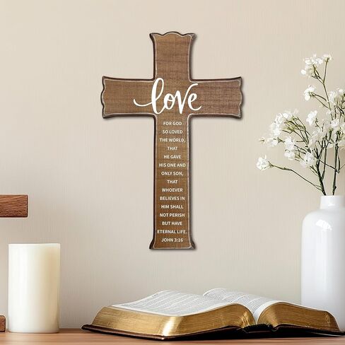 Cross Wall Decor - Wood Color Scripture Wooden Cross For Wall - Rustic Wooden Hanging Signs Christian Easter Decor for Home Office Church Baptism - Christian Gifts for Men Women (Love)- A03 in Saudi Arabia