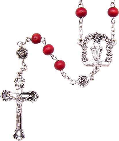 Rose-Scented Catholic Rosary, 7mm Red Wood Beads, Silver Toned Cross, 19 inches in Saudi Arabia