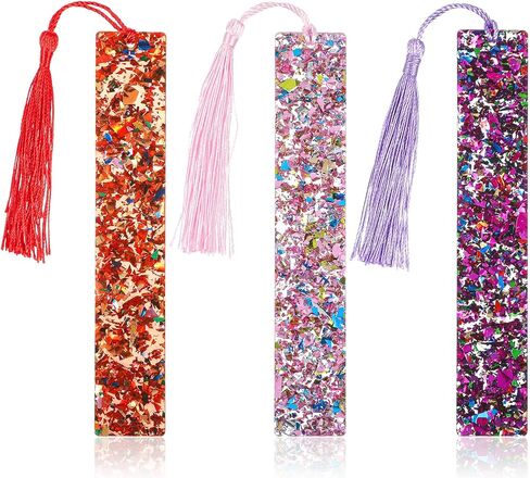 3PCS Glittering Bookmarks, Glitter Acrylic Bookmarks Transparent Glitter with Colorful Silk Tassels for Women Girls Reading Gifts in Saudi Arabia