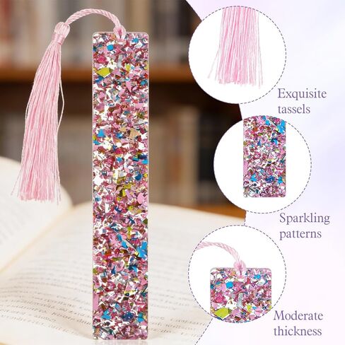 3PCS Glittering Bookmarks, Glitter Acrylic Bookmarks Transparent Glitter with Colorful Silk Tassels for Women Girls Reading Gifts in Saudi Arabia