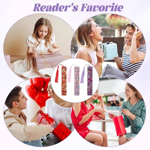 3PCS Glittering Bookmarks, Glitter Acrylic Bookmarks Transparent Glitter with Colorful Silk Tassels for Women Girls Reading Gifts in Saudi Arabia