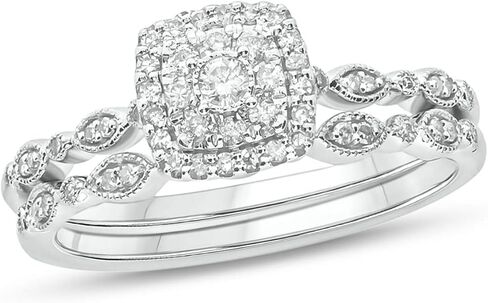 Cali Trove Halo 1/4 Ct Natural Diamonds Engagement Ring with Round Center and Matching Band | 925 Sterling Silver Rings | Bridal Set for Women | Sparkling Wedding Jewelry Style | Elegant Gift for Her in Saudi Arabia