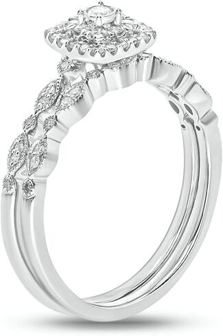 Cali Trove Halo 1/4 Ct Natural Diamonds Engagement Ring with Round Center and Matching Band | 925 Sterling Silver Rings | Bridal Set for Women | Sparkling Wedding Jewelry Style | Elegant Gift for Her in Saudi Arabia