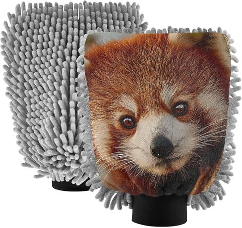 AIXIWAWA لطيف الأحمر الباندا طباعة غسيل السيارات قفاز غسل القفازات خالية من الخدش ماصة للماء 2 حزمة كبيرة in Kuwait