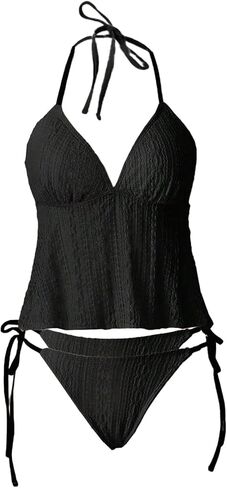 SHENHE Women's Halter Tankini Swimsuit V Neck Tie Side String Textured Bathing Suits 2 Piece in Saudi Arabia