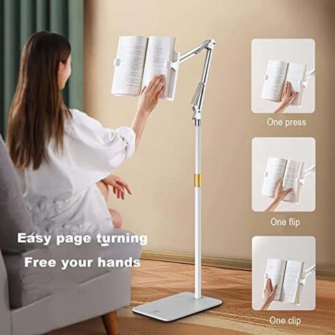Floor-Standing Cantilever Reading Rack,Adjustable Floor Stand Book Holder for Reading Height 55~170cm 180 Degree Rotatable Ideal for Books Cookbooks and Magazines Off White Color in Saudi Arabia