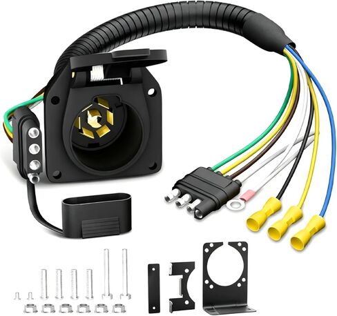 7 Way to 4 Way Trailer Plug Adapter, RV Blade and 4-Way Flat Female End Trailer Socket Wiring Adapter Connector Kit, Vehicle 4 Pin to Trailer 7 Pin to 4 Pin Connector with Mounting Bracket in Saudi Arabia