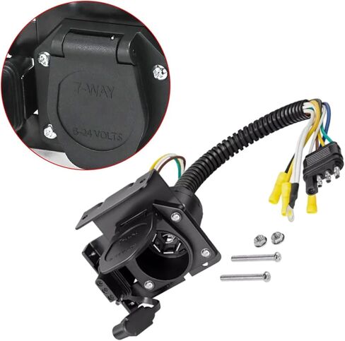 7 Way to 4 Way Trailer Plug Adapter, RV Blade and 4-Way Flat Female End Trailer Socket Wiring Adapter Connector Kit, Vehicle 4 Pin to Trailer 7 Pin to 4 Pin Connector with Mounting Bracket in Saudi Arabia