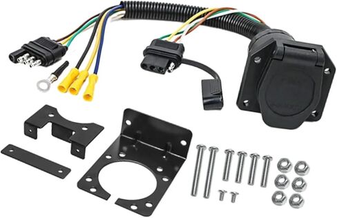 7 Way to 4 Way Trailer Plug Adapter, RV Blade and 4-Way Flat Female End Trailer Socket Wiring Adapter Connector Kit, Vehicle 4 Pin to Trailer 7 Pin to 4 Pin Connector with Mounting Bracket in Saudi Arabia