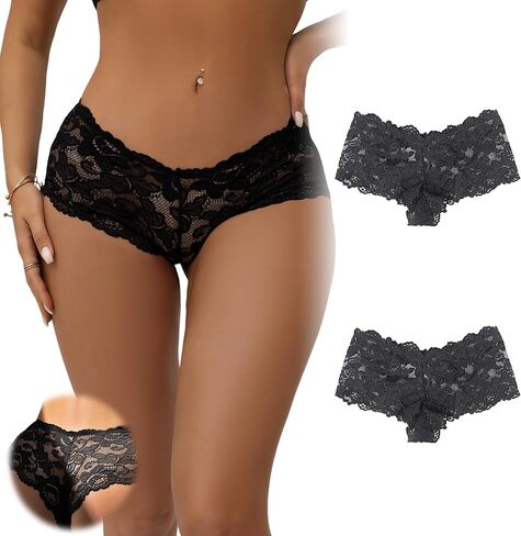 ohmydear Womens Floral Lace Boyshorts Sexy Cheeky Panties Underwear Plus Size Hipster Briefs S-5XL in Saudi Arabia