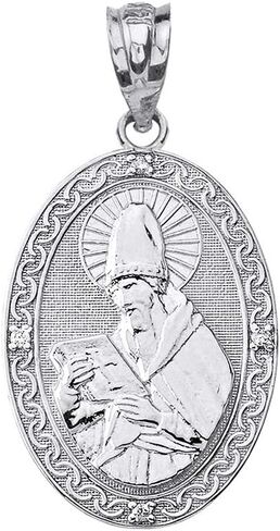 Sterling Silver St. Augustine of Hippo Oval Medal CZ Pendant (1.20") in Saudi Arabia