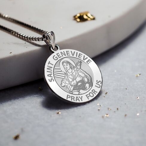 PicturesOnGold.com Saint Genevieve Round Religious Medal - 2/3 Inch Size of Dime, Sterling Silver in Saudi Arabia