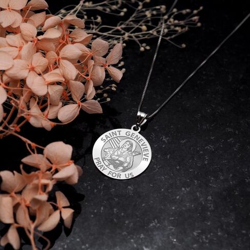 PicturesOnGold.com Saint Genevieve Round Religious Medal - 2/3 Inch Size of Dime, Sterling Silver in Saudi Arabia