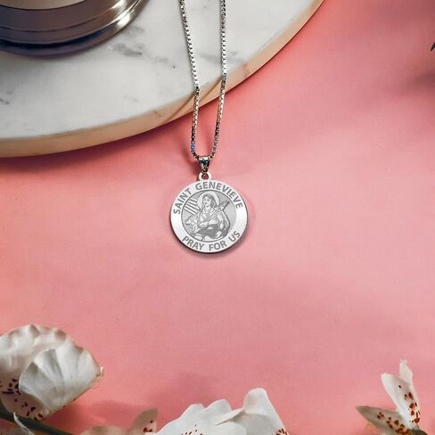 PicturesOnGold.com Saint Genevieve Round Religious Medal - 2/3 Inch Size of Dime, Sterling Silver in Saudi Arabia