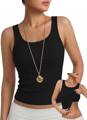 LOMON Womens Tank Tops Ribbed Sleeveless Padded Scoop Neck Workout Top Summer Going Out Fitted Basic Shirts 2026 in Saudi Arabia