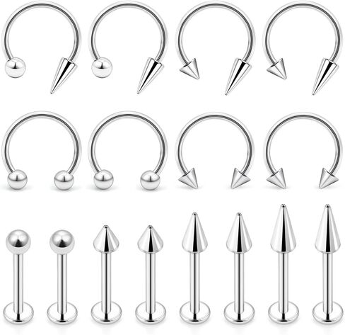 Hoeudjo Long Spike Snake Bite Piercing Jewelry 16G Lip Rings Labret Jewelry Set Monroe Studs Surgical Steel Helix Daith Tragus Cartilage Earrings for Women Men in Saudi Arabia