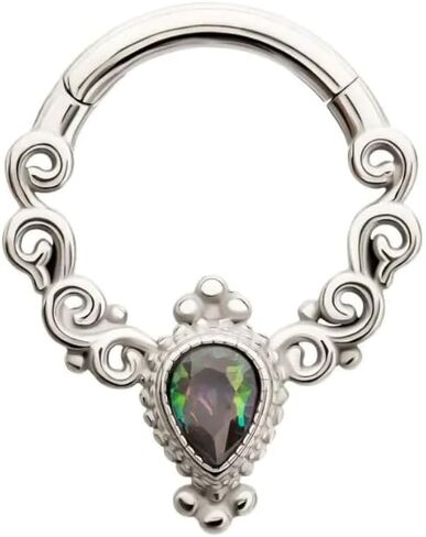 Pierced Owl 14-16GA 316L Stainless Steel Beaded Vitrail Medium Teardrop Hinged Segment Clicker Ring in Saudi Arabia