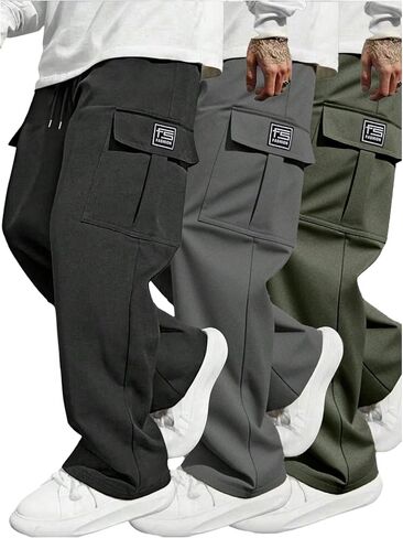 GORGLITTER Men's 3 Pack Cargo Pants Drawstring Elastic Waist Joggers Hiking Tactical Workout Track Pants with Pockets in Saudi Arabia