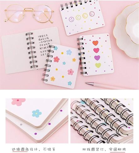 4 Pcs A7 Size Small Spiral Notebook, 3.14 Inch x 4.13 Inch 4 Style Design Thick Hardcover Blank Pages 80 Sheets/160 Pages for Study Office, Travel and Notes (pink) in Saudi Arabia