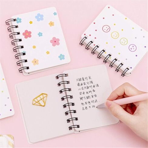 4 Pcs A7 Size Small Spiral Notebook, 3.14 Inch x 4.13 Inch 4 Style Design Thick Hardcover Blank Pages 80 Sheets/160 Pages for Study Office, Travel and Notes (pink) in Saudi Arabia