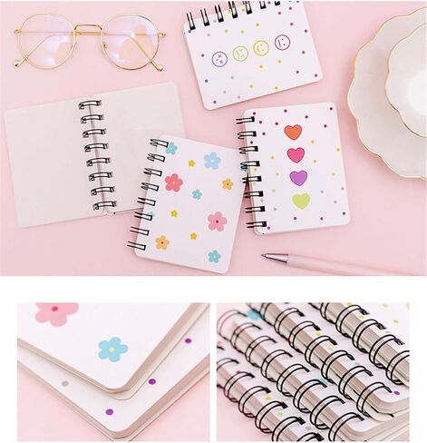 4 Pcs A7 Size Small Spiral Notebook, 3.14 Inch x 4.13 Inch 4 Style Design Thick Hardcover Blank Pages 80 Sheets/160 Pages for Study Office, Travel and Notes (pink) in Saudi Arabia