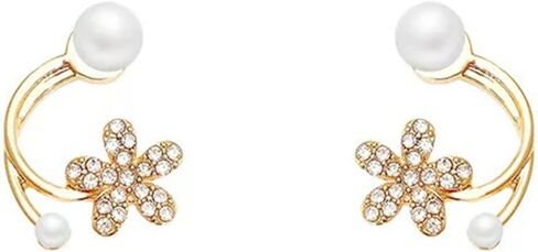 زهرة اللؤلؤ سترة أقراط للنساء خمر أقراط اللؤلؤ كريستال زهرة أقراط الذهب اللؤلؤ أقراط اللؤلؤ الجبهة الخلفية أقراط مجوهرات للبنات هدايا (الذهب) in Kuwait