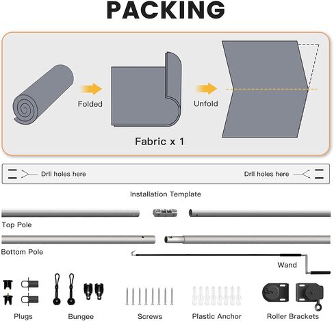 مظلة دوارة لاسلكية للأماكن الخارجية من VICLLAX مقاس 10.16 سم عرضًا × 15.24 سم ارتفاعًا، ستائر خارجية قابلة للطي للشرفة الأمامية، أسود جرافيت in Kuwait