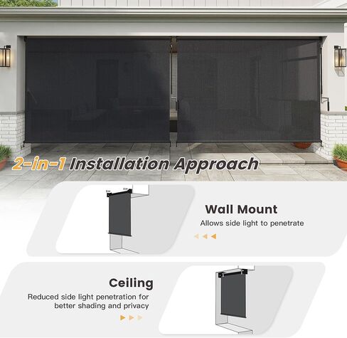 مظلة دوارة لاسلكية للأماكن الخارجية من VICLLAX مقاس 10.16 سم عرضًا × 15.24 سم ارتفاعًا، ستائر خارجية قابلة للطي للشرفة الأمامية، أسود جرافيت in Kuwait