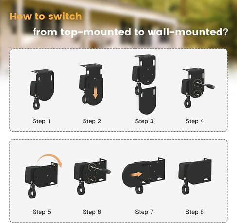 مظلة دوارة لاسلكية للأماكن الخارجية من VICLLAX مقاس 10.16 سم عرضًا × 15.24 سم ارتفاعًا، ستائر خارجية قابلة للطي للشرفة الأمامية، أسود جرافيت in Kuwait