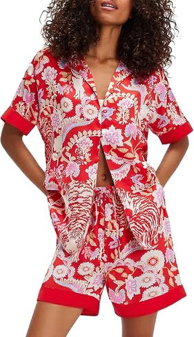 طقم بيجامة حريرية للسيدات طقم بيجامة من الساتان بأكمام قصيرة وقمصان قصيرة الأكمام مكونة من قطعتين طقم صالة صيفية Pjs in Kuwait