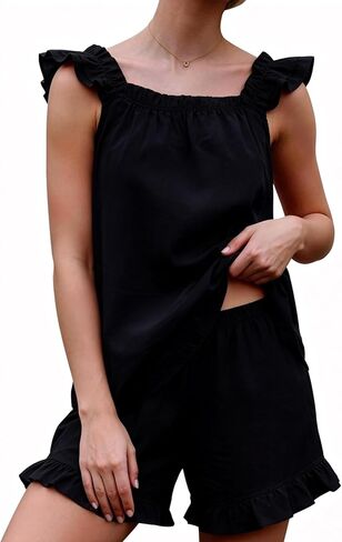 COZYPOIN Womens Pajamas Set 2 Piece Cotton Ruffle Summer Tank Top and Shorts Bridal Pajama Sleepwear Pjs Set Loungewear in Saudi Arabia