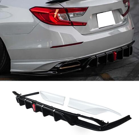 ناشر خلفي أسود لامع من NINTE مع مآزر جانبية بيضاء لسيارة Honda Accord 2018 2019 2020 2021 2022 عادم مربع | ABS مباشر in Saudi Arabia