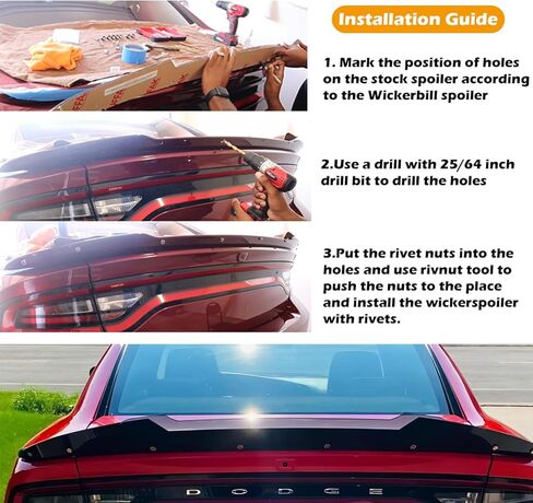 Rear Wickerbill Spoiler Fits 2015-2022 Dodge Charger SRT SXT Scat Pack Hellact, Add-on Style 3-Pieces (Gloss Black) in Saudi Arabia