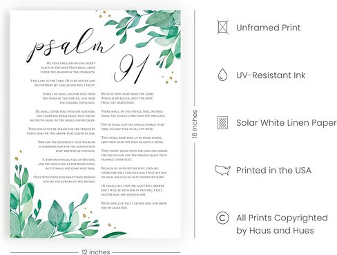 HAUS AND HUES Psalm 91 Wall Art - Bible Verses Wall Art, Religious Wall Quotes Bible Verse, Artwork with Scripture Art, Religious Gifts for Women, Christian Prints and Posters (Unframed, 16x20) in Kuwait