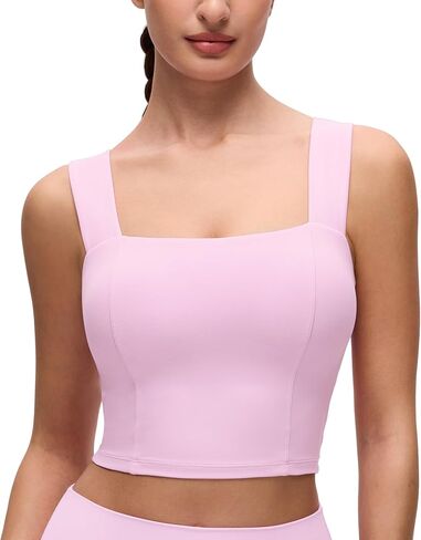 CRZ YOGA Butterluxe Wide Straps Crop Tank Tops for Women - Square Neck Padded Workout Yoga Longline Sports Bras in Saudi Arabia