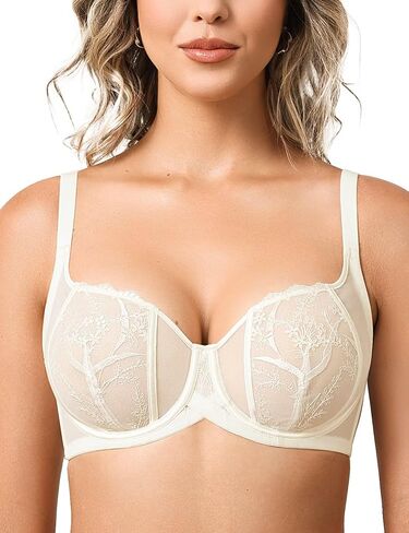 Deyllo Women's Sexy Lace Bra Demi Sheer Mesh Balconette Unlined Bras Underwire in Saudi Arabia