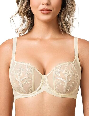 Deyllo Women's Sexy Lace Bra Demi Sheer Mesh Balconette Unlined Bras Underwire in Saudi Arabia