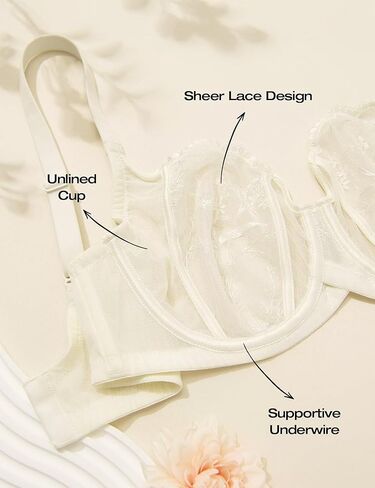 Deyllo Women's Sexy Lace Bra Demi Sheer Mesh Balconette Unlined Bras Underwire in Saudi Arabia