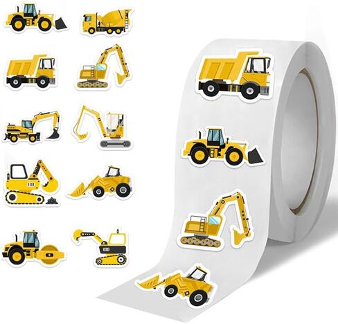 2 Rolls of 500 Sheets Each - Construction Vehicle Pattern Sticker Tape, Waterproof PVC Seal Envelope Labels, Gift Wrapping Decorative Adhesive Labels for Cross-Border Shipping in Saudi Arabia