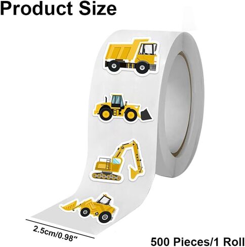 2 Rolls of 500 Sheets Each - Construction Vehicle Pattern Sticker Tape, Waterproof PVC Seal Envelope Labels, Gift Wrapping Decorative Adhesive Labels for Cross-Border Shipping in Saudi Arabia