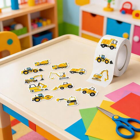 2 Rolls of 500 Sheets Each - Construction Vehicle Pattern Sticker Tape, Waterproof PVC Seal Envelope Labels, Gift Wrapping Decorative Adhesive Labels for Cross-Border Shipping in Saudi Arabia