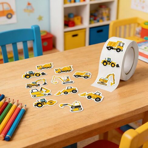 2 Rolls of 500 Sheets Each - Construction Vehicle Pattern Sticker Tape, Waterproof PVC Seal Envelope Labels, Gift Wrapping Decorative Adhesive Labels for Cross-Border Shipping in Saudi Arabia