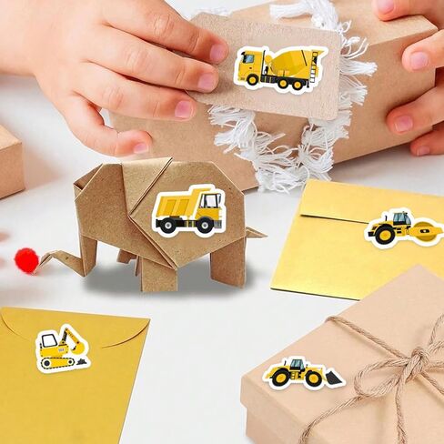 2 Rolls of 500 Sheets Each - Construction Vehicle Pattern Sticker Tape, Waterproof PVC Seal Envelope Labels, Gift Wrapping Decorative Adhesive Labels for Cross-Border Shipping in Saudi Arabia